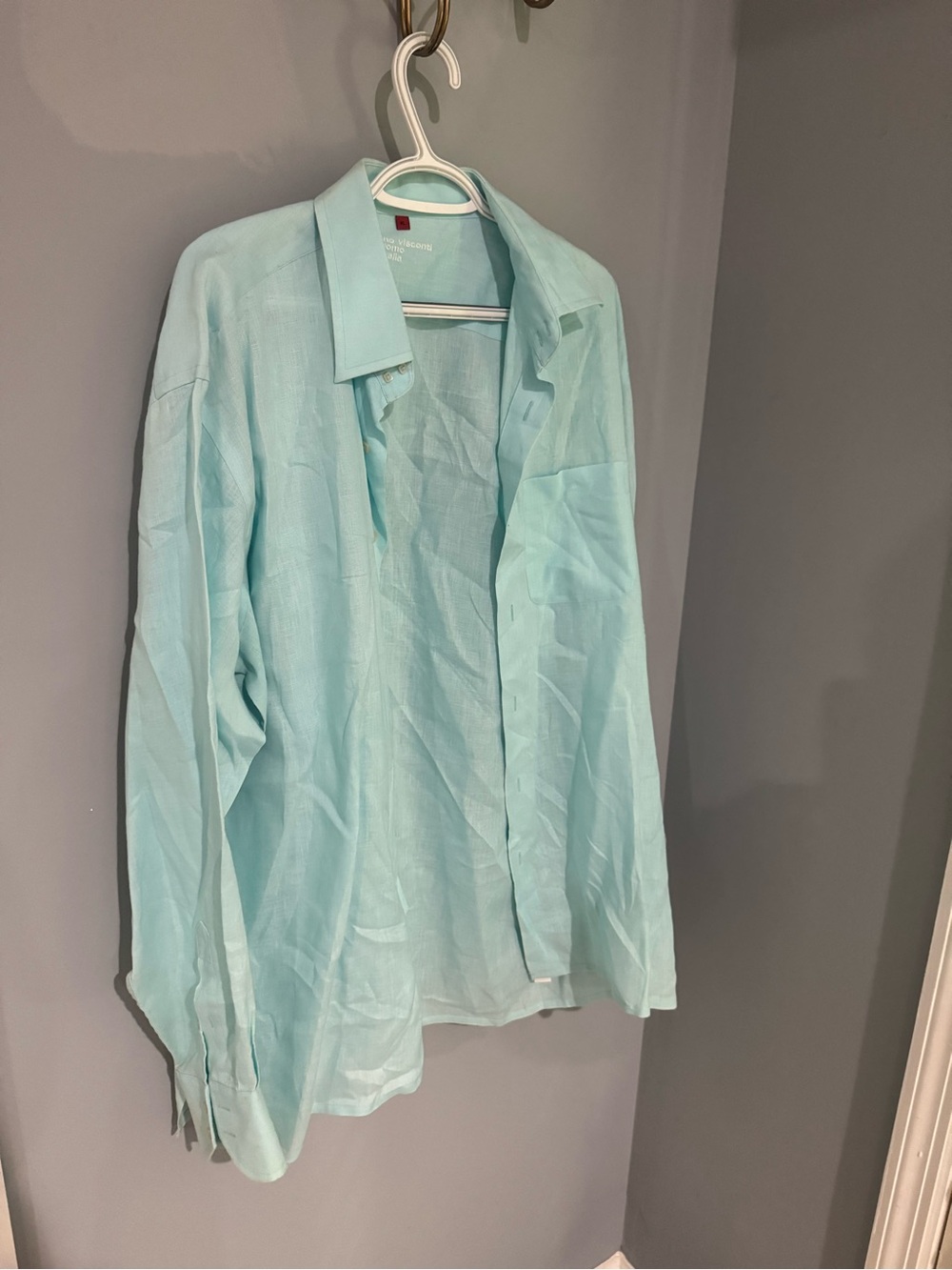 Luchiano Visconti Uomo Italia Light Blue Linen Button Down Shirt XL Coastal